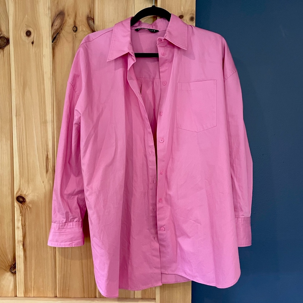 NWOT Zara Oversized Medium Pink Shirt